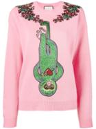 Gucci - Crystal-embellished Monkey Jumper - Women - Wool - Xs, Pink/purple, Wool