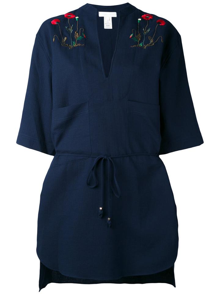 Stella Mccartney - Botanical Floral Embroidered Beach Shirt - Women - Cotton - M, Blue, Cotton