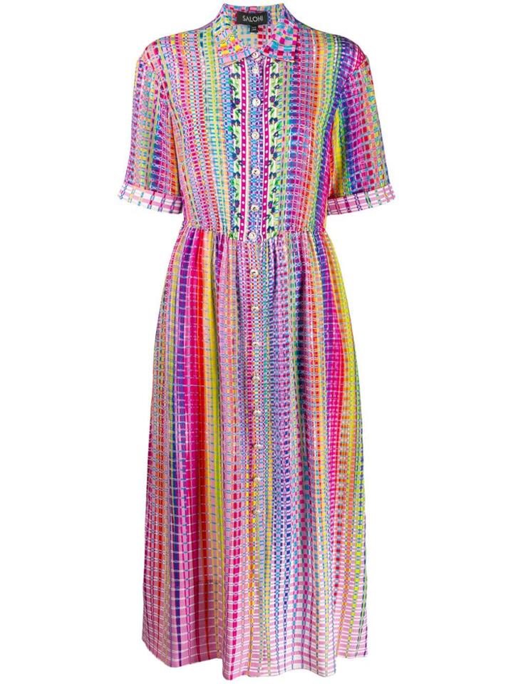 Saloni Rainbow Check Dress - Pink