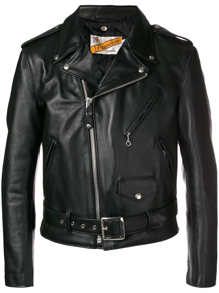 Schott Off-centre Zip Biker Jacket - Black