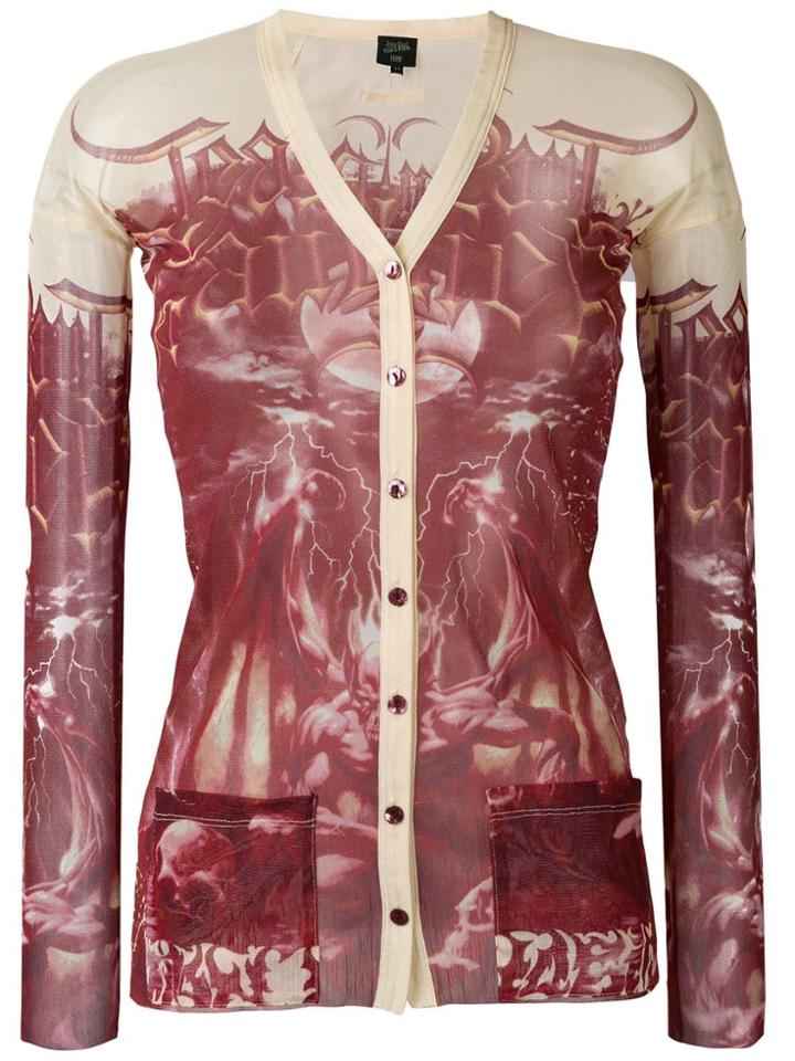 Jean Paul Gaultier Vintage Sheer Printed Cardigan - Red