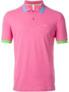 Sun 68 Wide Collar And Sleeve Detail 'righe Fluo' Polo Shirt, Men's, Size: Xl, Pink/purple, Cotton/spandex/elastane