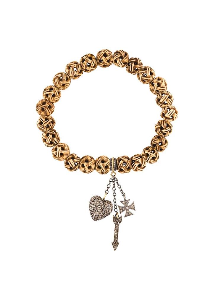 Loree Rodkin Carved Beads Diamond Charm Bracelet, Women's, Nude/neutrals