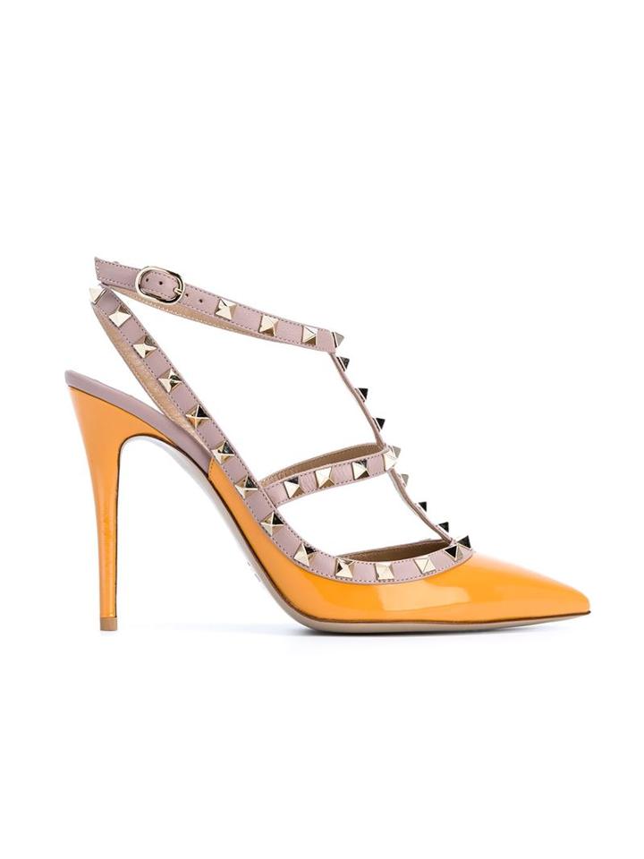 Valentino Garavani Rockstud Pumps, Women's, Size: 39, Yellow/orange, Goat Skin
