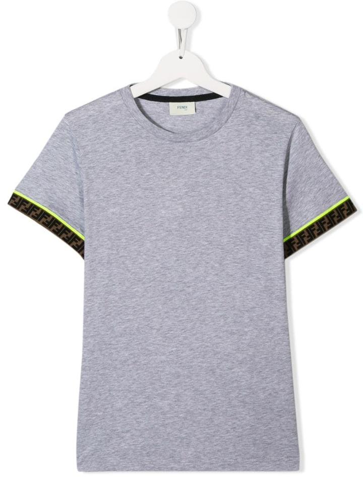 Fendi Kids Logo-trimmed T-shirt - Grey
