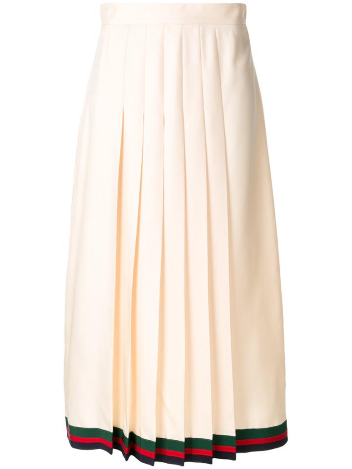 Gucci Pleated Midi Skirt With Web Trim - Nude & Neutrals