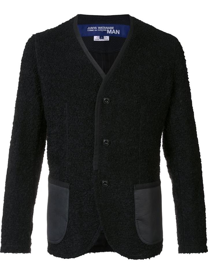 Junya Watanabe Comme Des Garçons Man Contrast Pocket Cardigan, Men's, Size: Medium, Black, Cotton/nylon/cupro/artificial Leather