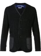 Junya Watanabe Comme Des Garçons Man Contrast Pocket Cardigan, Men's, Size: Medium, Black, Cotton/nylon/cupro/artificial Leather