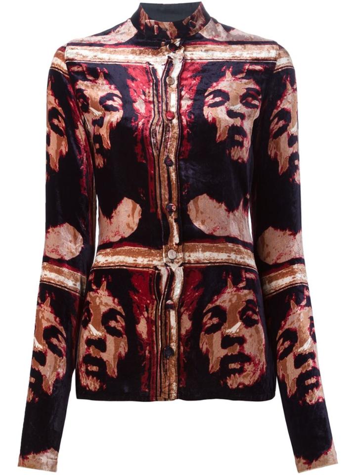 Jean Paul Gaultier Vintage Printed Velvet Shirt - Red