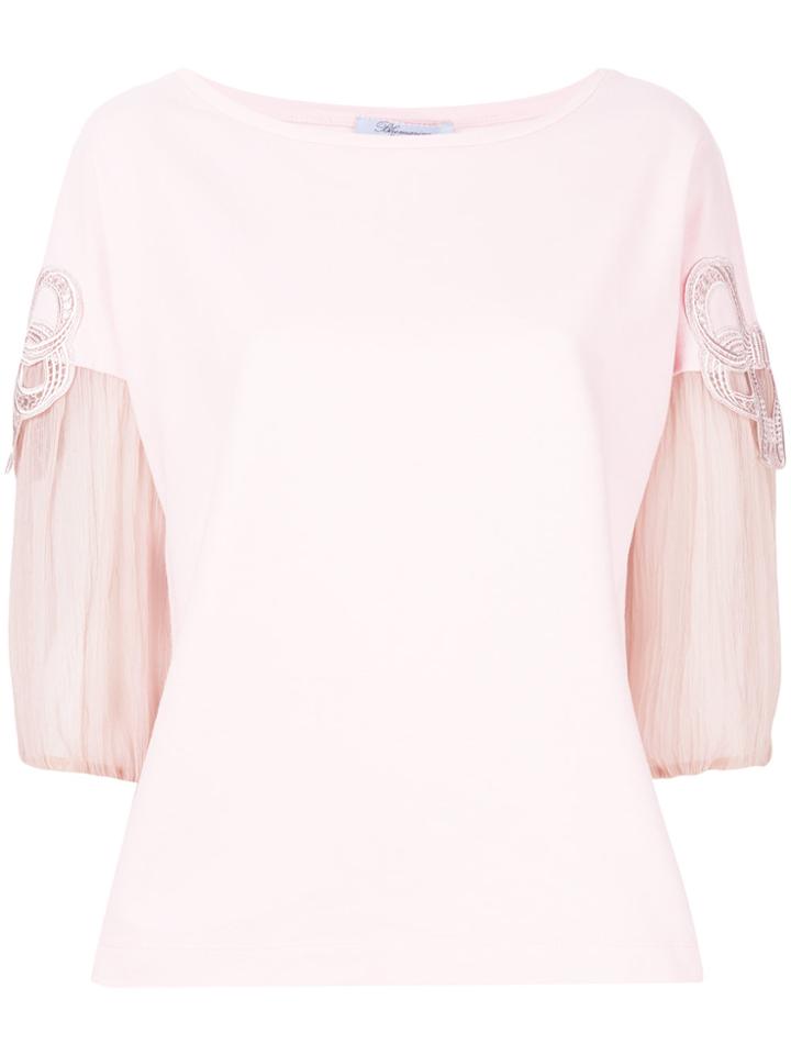 Blumarine Bow Sleeve T-shirt - Pink & Purple