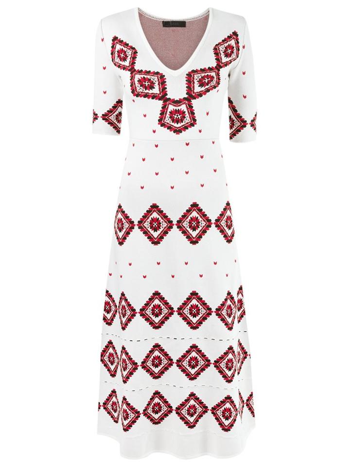 Talie Nk V Neck Jacquard Dress, Women's, Size: P, White, Polyamide/spandex/elastane/viscose