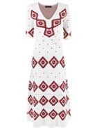 Talie Nk V Neck Jacquard Dress, Women's, Size: P, White, Polyamide/spandex/elastane/viscose