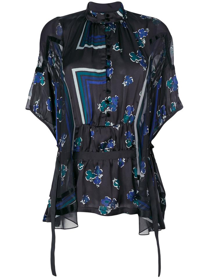 Sacai - Geometric And Floral Print Sheer Blouse - Women - Polyester - 4, Black, Polyester