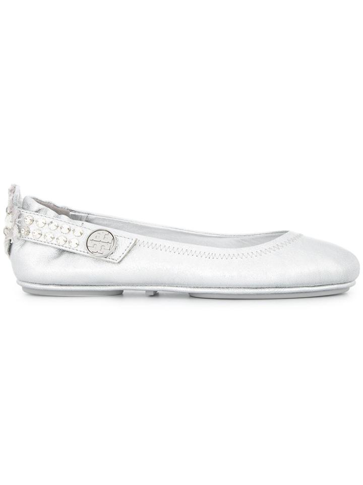 Tory Burch Crystal-embellished Ballerina Flats - Metallic