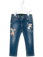 Dolce & Gabbana Kids Embroidered Mouse Jeans, Girl's, Size: 6 Yrs, Blue