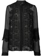 Sally Lapointe Sheer Shirt, Women's, Size: 4, Black, Silk/cotton
