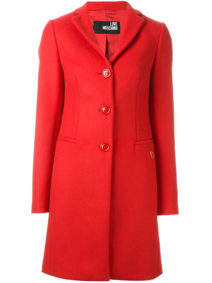 Love Moschino Heart Plaque Detail Coat, Women's, Size: 42, Red, Polyamide/viscose/wool