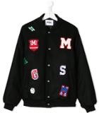 Msgm Kids Teen Multiple Patches Bomber Jacket - Black