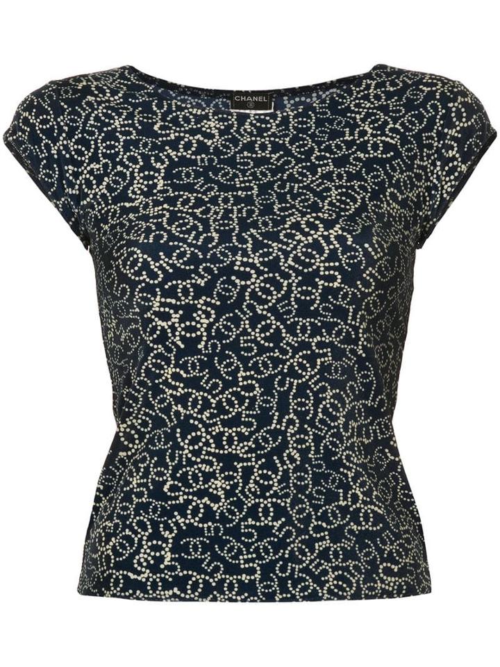 Chanel Pre-owned Pearl Logo Print Blouse - Blue