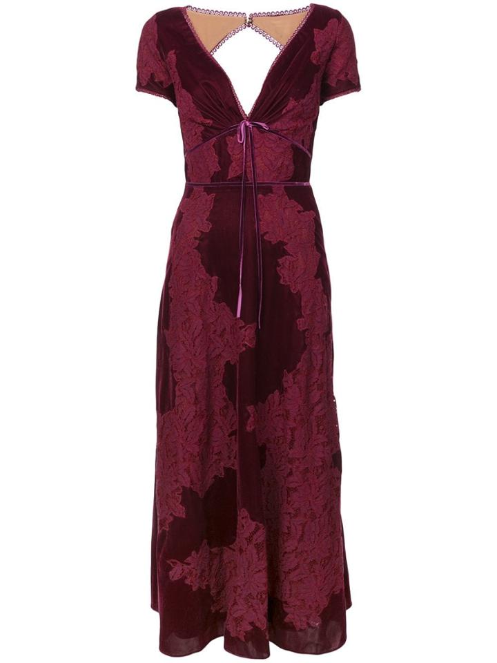 Marchesa Notte Plunge Neck Lace Panel Dress - Pink & Purple