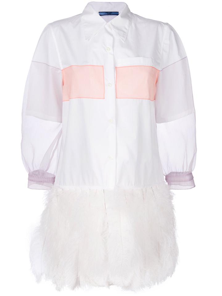Prada Feathered Shirt Dress - White