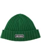 Ami Paris Ribbed Beanie With Ami Paris Patch - Green