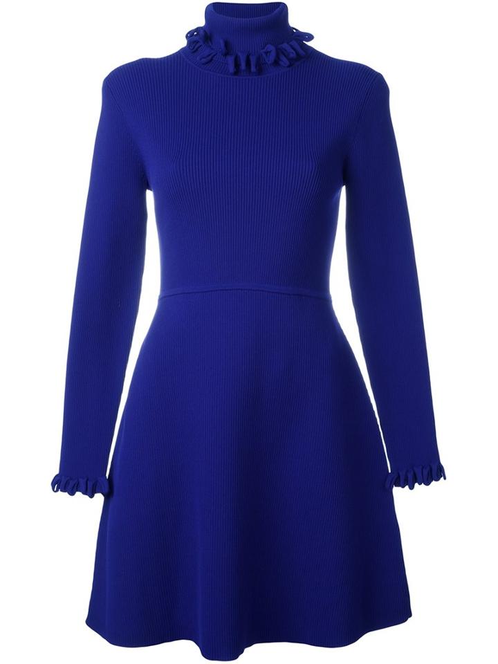 Victoria Victoria Beckham Turtleneck Sweater Dress, Women's, Size: 12, Blue, Nylon