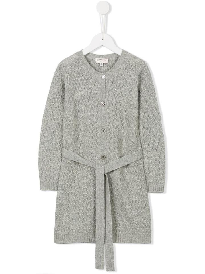 Cashmirino Waffle Knit Belted Cardigan, Girl's, Size: 8 Yrs, Grey