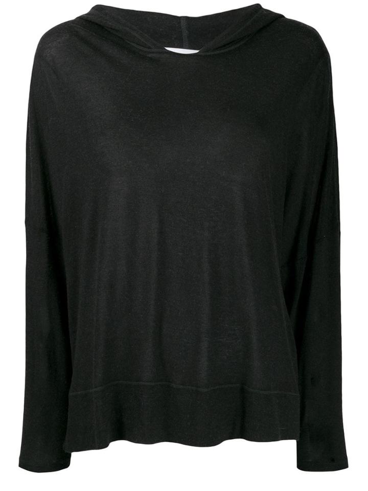 Fine Edge Fine Knit Hooded Sweater - Black