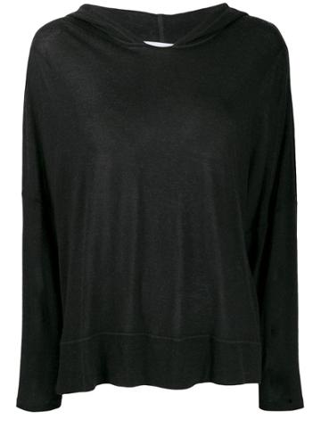Fine Edge Fine Knit Hooded Sweater - Black