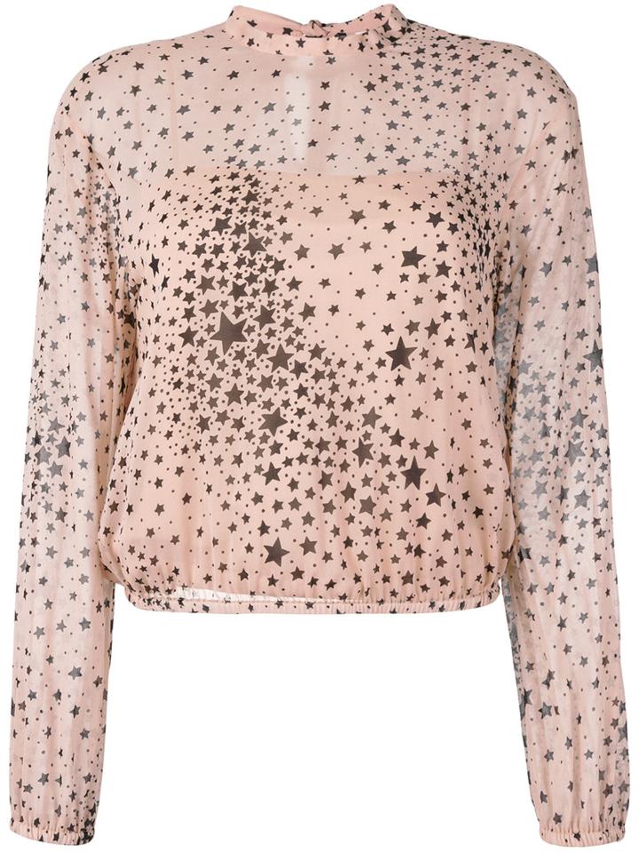 Red Valentino - Stars Print Semi-sheer Blouse - Women - Silk/spandex/elastane - 38, Pink/purple, Silk/spandex/elastane