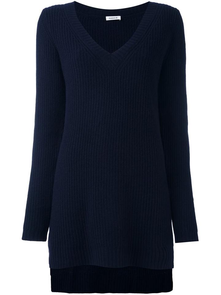 P.a.r.o.s.h. Ribbed V Neck Jumper, Women's, Size: Xs, Blue, Cashmere/wool