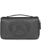 Burberry Embossed Crest Leather Travel Wallet - Black