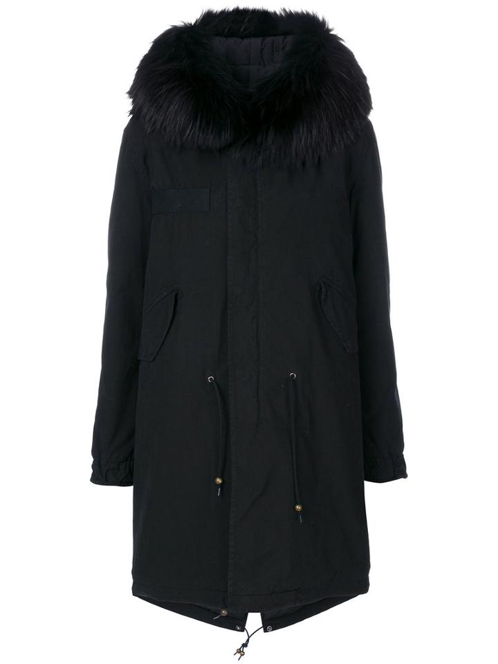 Mr & Mrs Italy - Racoon Fur Trim Hooded Coat - Women - Cotton/polyester/polypropylene/racoon Fur - Xs, Black, Cotton/polyester/polypropylene/racoon Fur