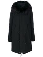 Mr & Mrs Italy - Racoon Fur Trim Hooded Coat - Women - Cotton/polyester/polypropylene/racoon Fur - Xs, Black, Cotton/polyester/polypropylene/racoon Fur