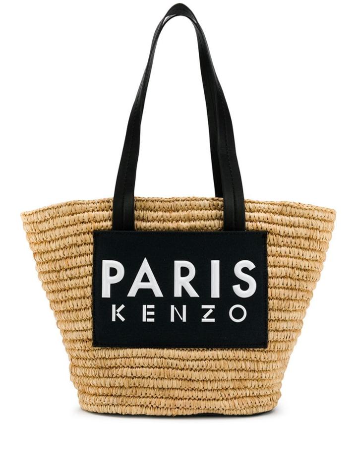 Kenzo Logo Straw Tote - Black