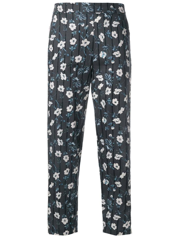 8pm Floral And Stripe Print High Waist Trousers - Grey
