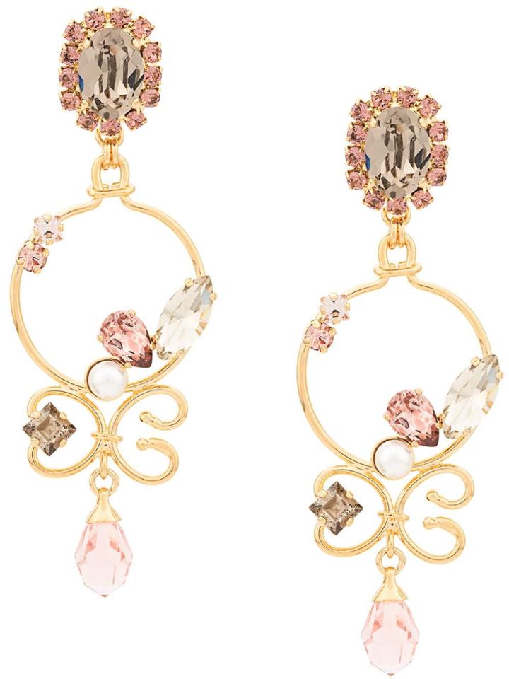 Erdem Embellished Hoop Earrings - Pink