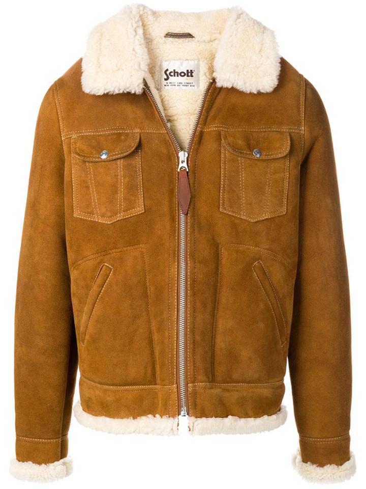 Schott Shearling Trim Jacket - Brown