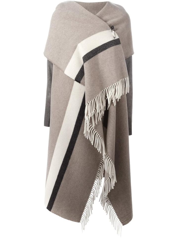 Semicouture Fringed Asymmetric Knit Poncho, Women's, Size: 42, Nude/neutrals, Cupro/wool