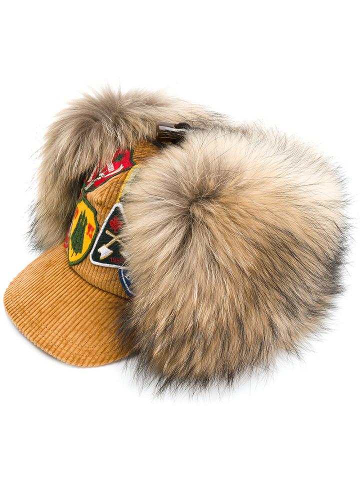 Dsquared2 - Patched Baseball Cap - Women - Cotton/viscose/racoon Fur - S, Brown, Cotton/viscose/racoon Fur