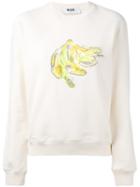 Msgm - Banana Print Sweatshirt - Women - Cotton - S, White, Cotton