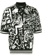 Dolce & Gabbana Musical Pattern Polo Shirt, Men's, Size: 48, Black, Silk