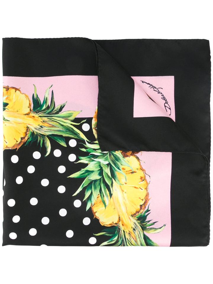 Dolce & Gabbana Pineapple Print Neck Scarf, Women's, Black, Silk