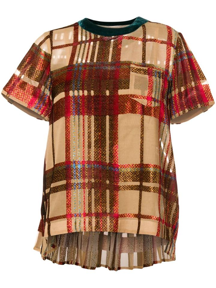 Sacai Asymmetric Check Print T-shirt - Nude & Neutrals