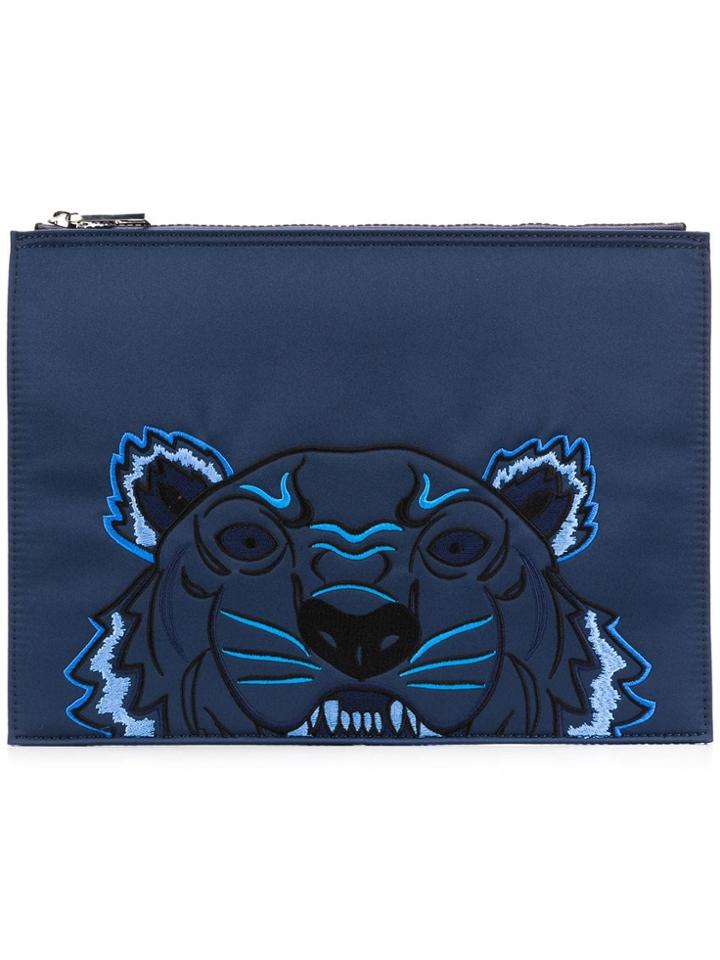 Kenzo Embroidered Tiger Clutch Bag - Blue