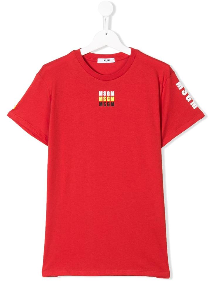 Msgm Kids Teen Small Designer Logo T-shirt - Red