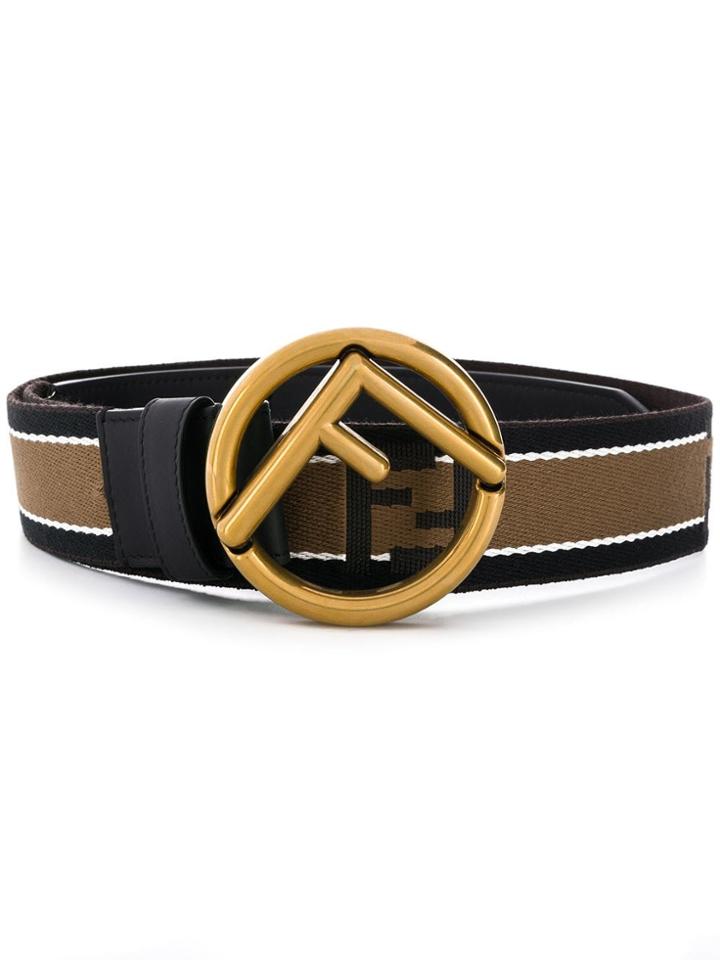 Fendi Striped Logo Buckle Belt - Black