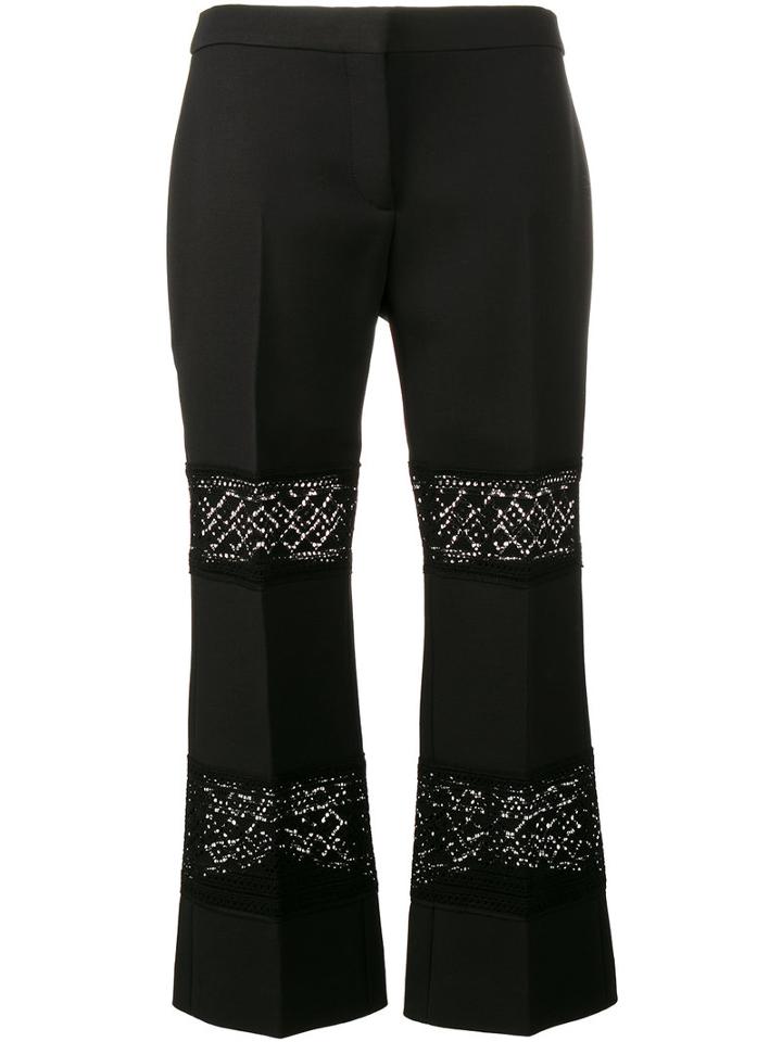 Alexander Mcqueen Lace Insert Cropped Trousers, Women's, Size: 40, Black, Silk/cotton/polyamide/wool