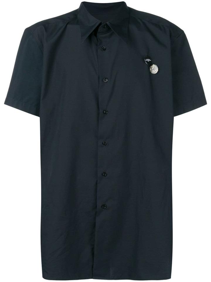 Raf Simons Pointed Collar Shirt With Badges - Blue